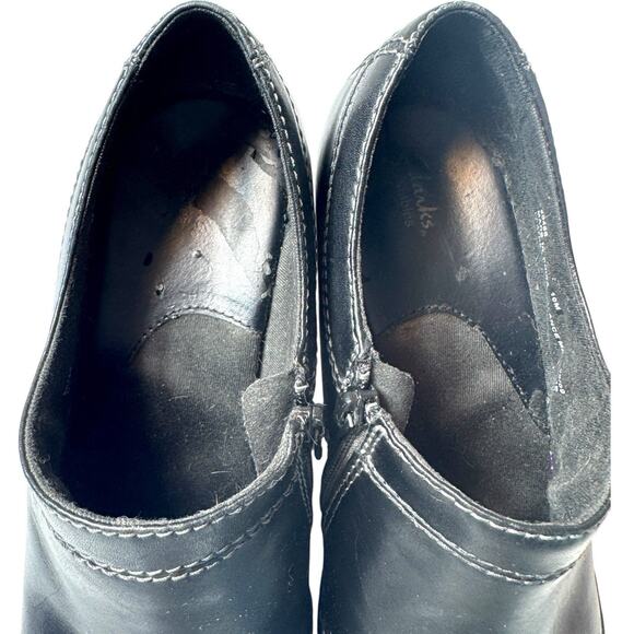 Clarks Leather Ankle Boot Block Heel Bootie Shooty 10 Black Zip Comfort Corpcore - Picture 12 of 14